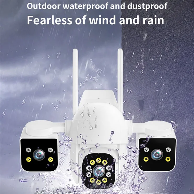PC288-B3Y10-2MP Three-Screen WiFi Surveillance Camera Panoramic Rotation Night Vision HD Waterproof Camera with 64G TF Card - US Plug