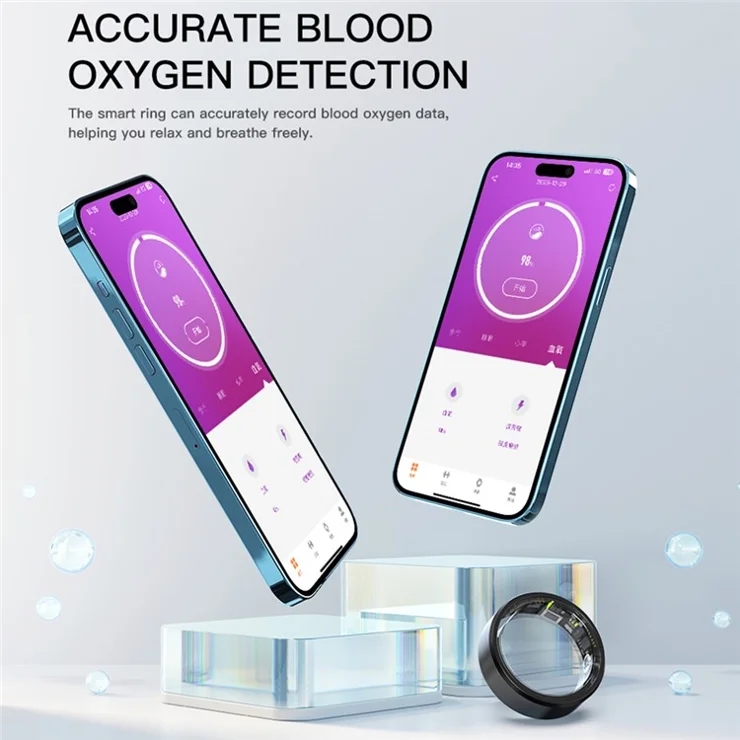 SR1 Smart Ring Waterproof Heart Rate Sleep Monitor Multi-Function Finger Ring (With Charging Case) - Black / No.7