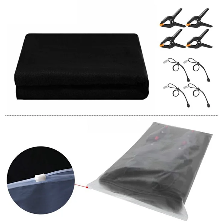 Photography Backdrop Set with 8 Clips 120g Polyester Cloth Studio Background Screen for Live Streaming - 2 x 1.5m / Black