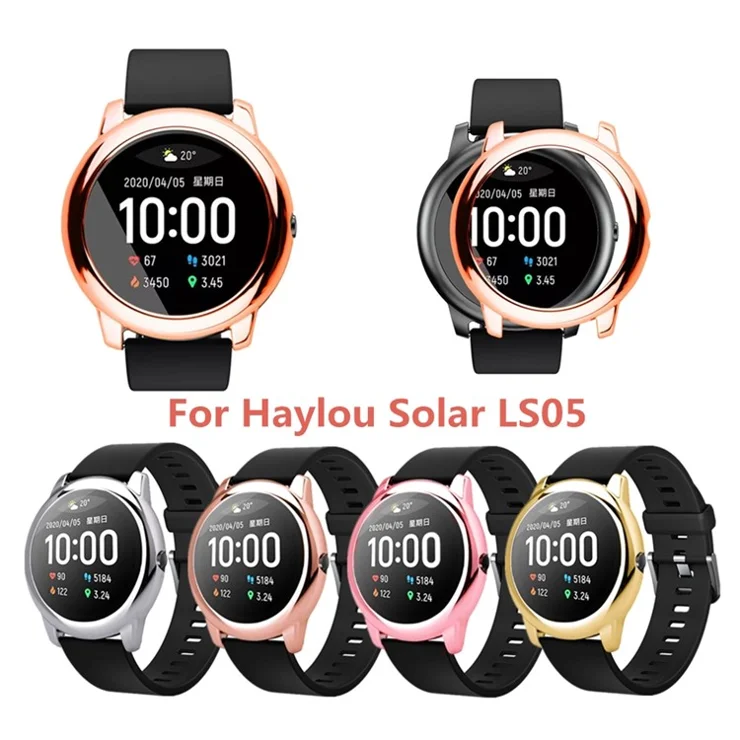 PC Electroplated Hard Case Shockproof Smart Watch Frame Cover Shell for Xiaomi Haylou Solar LS05 - Pink