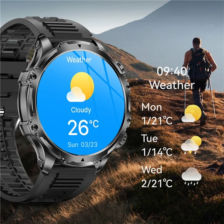 AK75 Silicone Strap Smart Watch Bluetooth-compatible Call Heart Rate Sleep Health Monitoring Sports Watch - Black