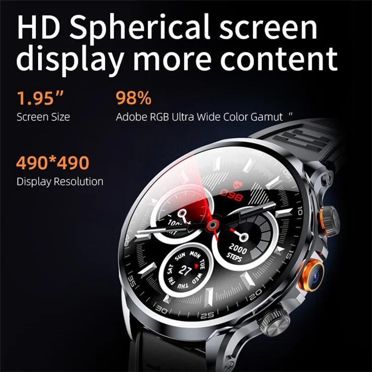 H18 3+32G 1.95" Large Screen Smart Watch 4G Network SIM Card Android 8.1 Health Monitoring Smart Watch - Silver