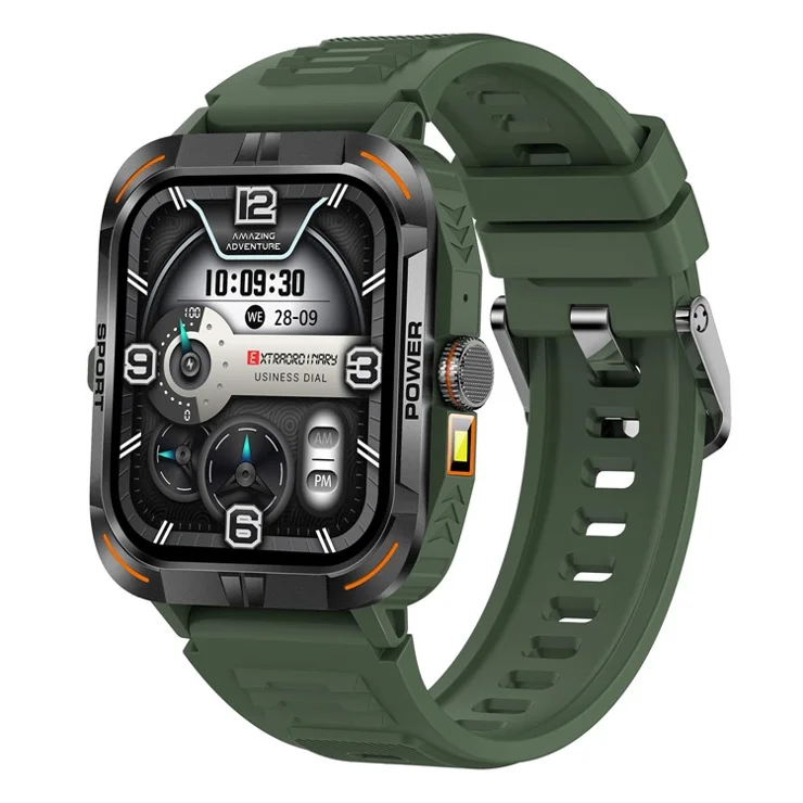 ZW69 AMOLED Screen Smart Watch Dafit App Health Monitor Waterproof Sports Watch with Flashlight - Green