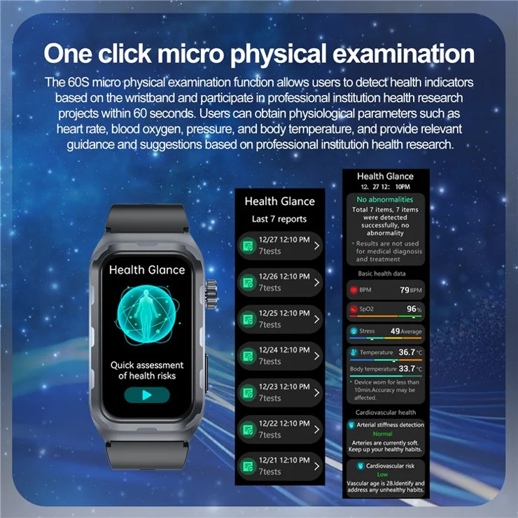 TK79 1.47-inch Screen Smart Wristband Health Monitor Bluetooth-compatible Waterproof Smart Bracelet - Black