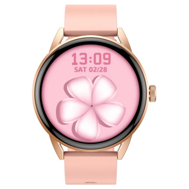 GF03Pro+ 1.32 Inch Smart Watch for Women Bluetooth-compatible Calling Health Monitor Silicone Strap Sports Watch - Gold / Pink