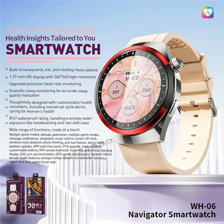 WEKOME WH-06 Smart Watch Zinc Alloy IP67 Waterproof Bluetooth-compatible HD Display Health Monitor Fitness Tracker - Black