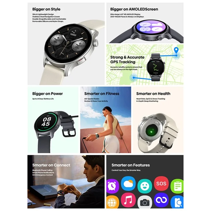 ZEBLAZE Btalk 3 GPS Smart Watch 1.43 Inch AMOLED Screen Outdoor Sports Tracker Health Monitor - Cream