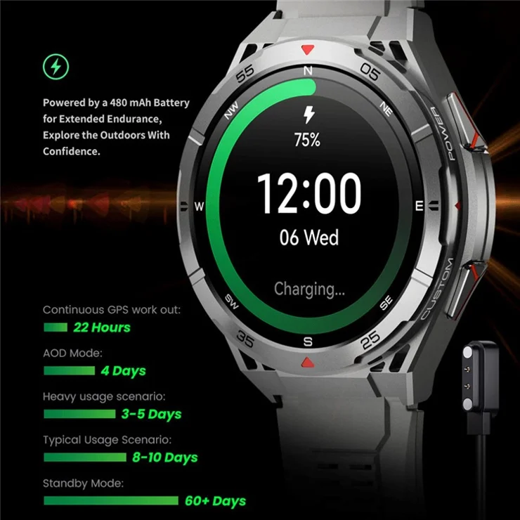 X2B Multifunction GPS Smart Watch 3 ATM Waterproof Compass Altitude Barometer Fitness Tracker - Grey