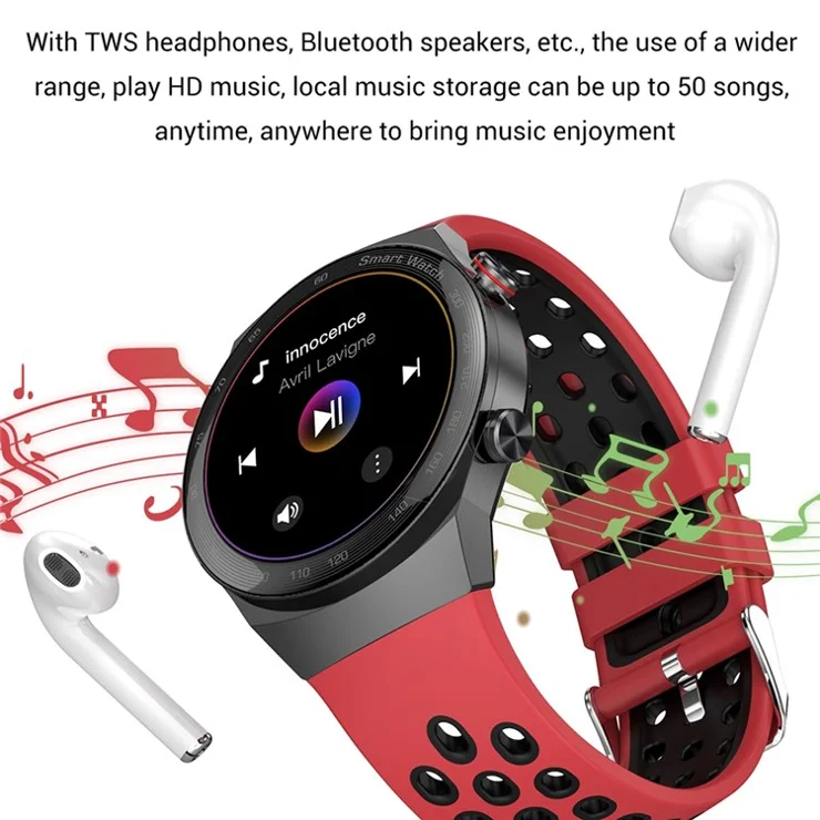 AK26 Fashionable Bluetooth-compatible Smart Watch Sports Modes Body Blood Pressure Sleeping Monitoring Steel Band Smart Bracelet (Silicone Strap) - Black/Red