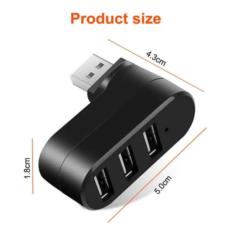 Universal Mini Rotatable 3 Port USB 3.0 Hub High Speed Data Transfer Adapter USB Expander - White