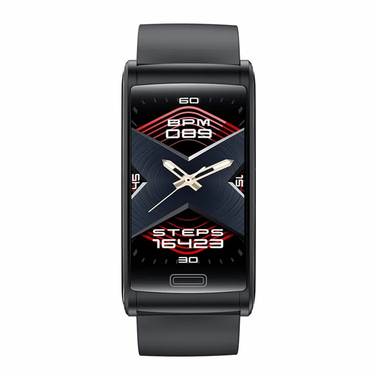 E600 1.47" HD Smart Watch Blood Glucose / Oxygen / Pressure Heart Rate Monitoring Waterproof Sports Bracelet with Silicone Strap - Black