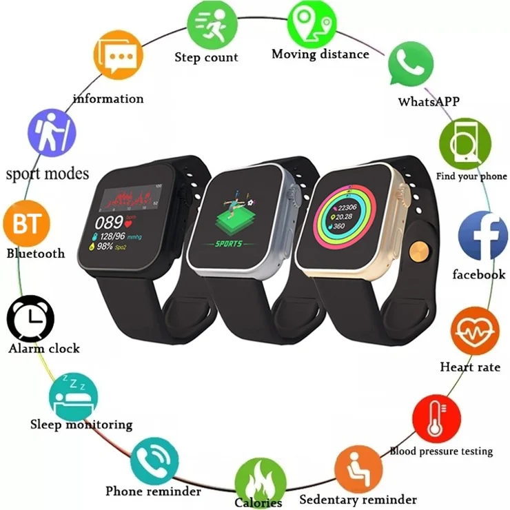 D20ultra 1.44" Screen Smart Watch Multiple Sports Modes Fitness Watch with Heart Rate Monitoring - Gold