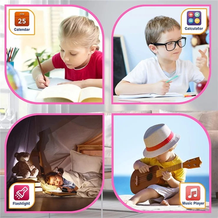 X33 Kids Camera Pedometer Music Game Smart Watch Student Smart Bracelet with Built-in 26 Puzzle Games - Purple
