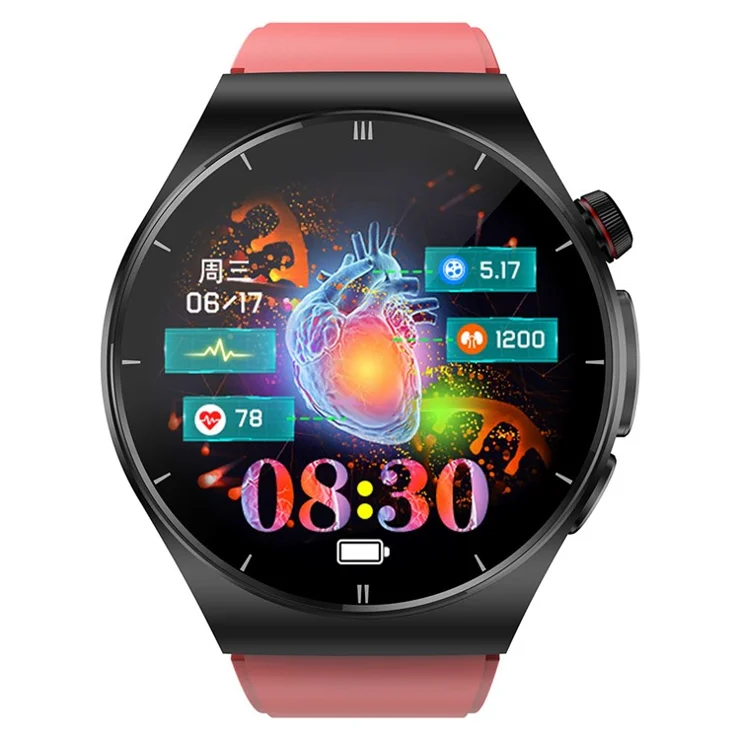 ET340 Bluetooth-compatible Call Watch ECG+PPG+SOS Function Health Status Sports Tracker Monitor Smartwatch with Silicone Strap - Red