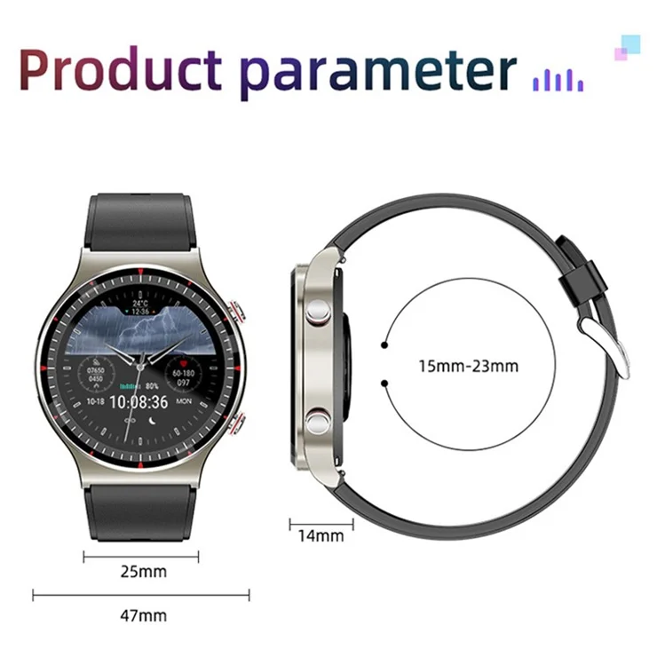G08 Leather Strap ECG Blood Pressure / Oxygen Monitoring Smart Watch Body Temperature Test Bluetooth-compatible Sports Smart Bracelet - Silver+Black