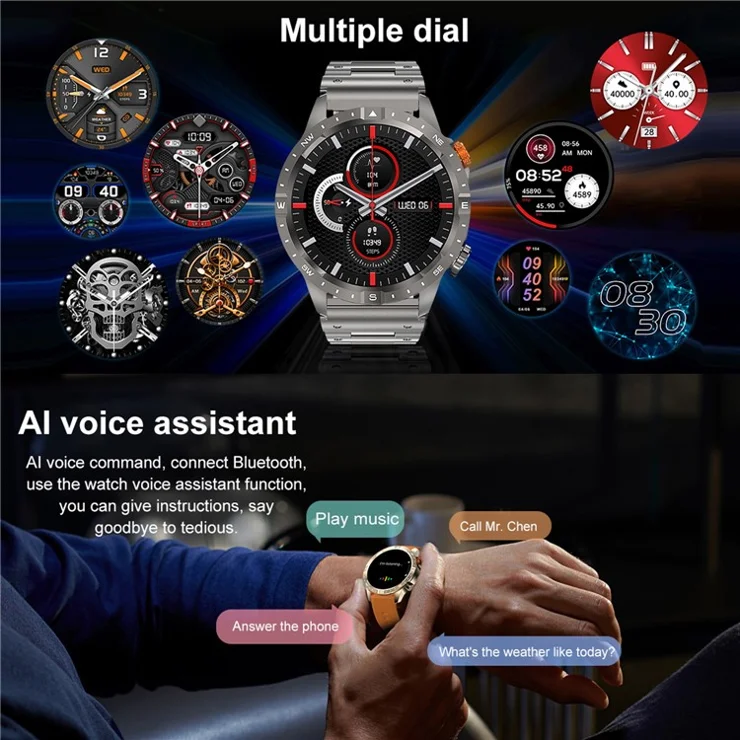 AK57 Waterproof Fitness Bracelet Health Monitor Bluetooth-compatible Call Smart Watch, Steel Strap - Gold