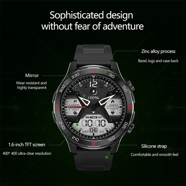 D03 1.6-Inch Large Screen Smart Watch Waterproof Bluetooth-compatible Calls Health Tracker Monitor Band - Steel / Black