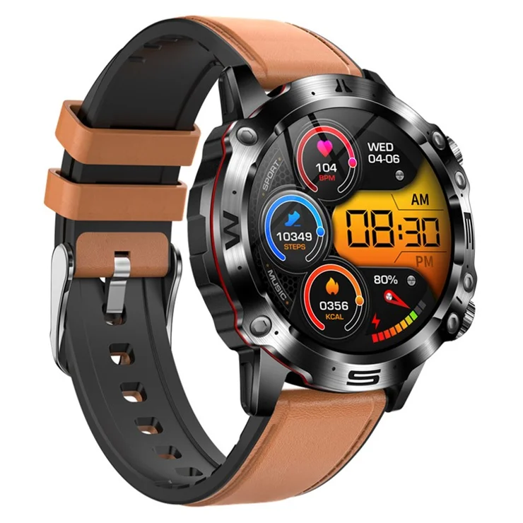 ET482 Sports Smart Watch 1.43" AMOLED Fitness Watch with Bluetooth-compatible Call, ECG, Leather Strap - Brown