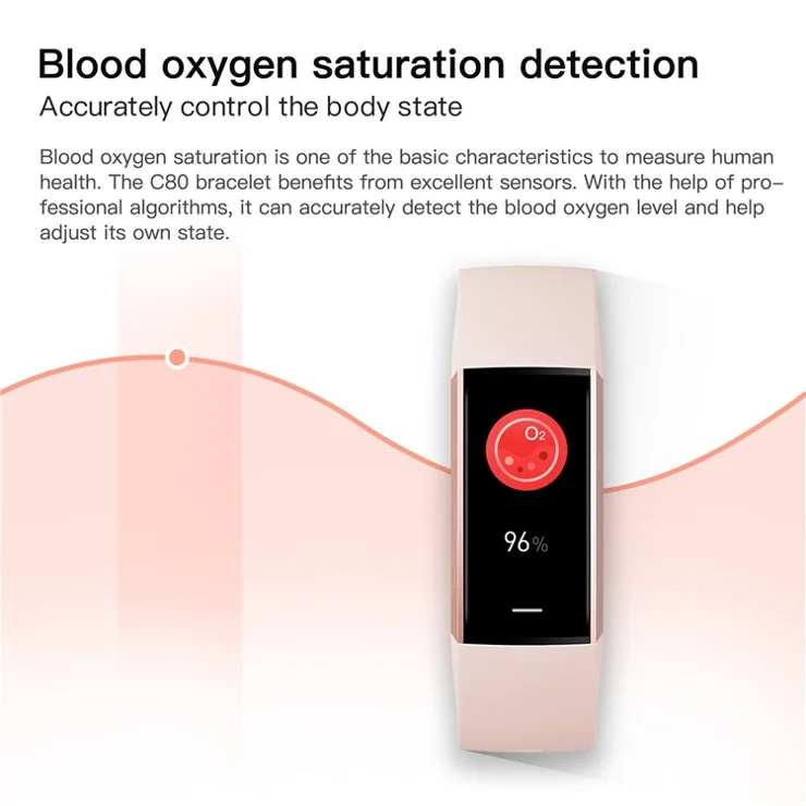 C80 1.1-Inch Screen Smart Bracelet Blood Oxygen Monitoring Watch (Touch Control) - Starlight