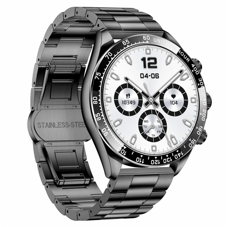 AK63 Bluetooth-compatible Call AMOLED Screen Smart Watch Bracelet with Steel Strap - Black