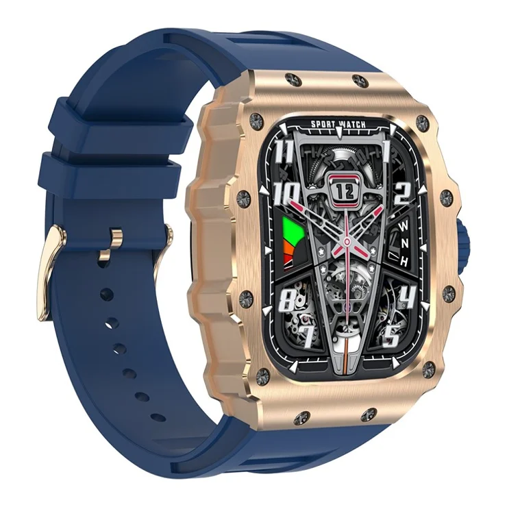 AK65 1.95-inch Men Smart Watch Sleep Health Monitoring Bluetooth-compatible Calling Sports Watch - Gold Frame+Blue Strap