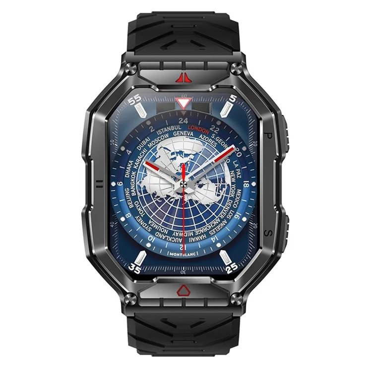 KR82 Waterproof Men's Wrist Bracelet Flashlight 2.1-Inch Screen Smart Watch for Outdoors - Black