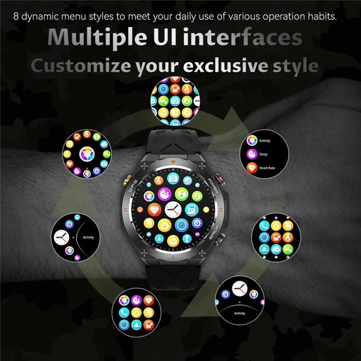 KC82 Altitude Air Pressure Compass Function Men Smart Watch Waterproof Bluetooth-compatible Call GPS Outdoor Sports Watch - Black