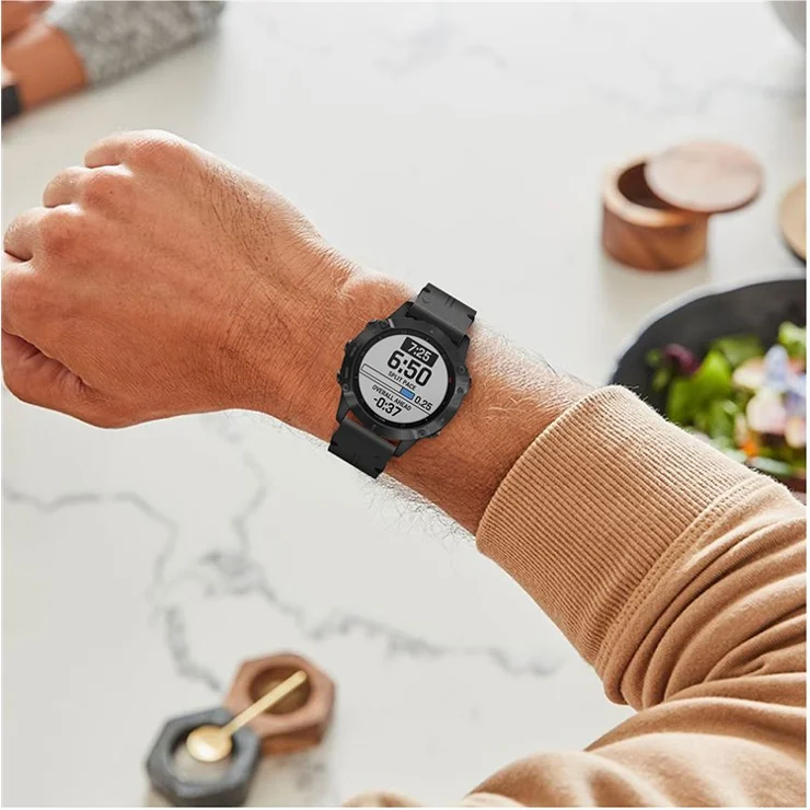 For Garmin Fenix 6 / Amazfit Falcon Leather Smart Watch Band Pin Buckle Wrist Strap Replacement - Black