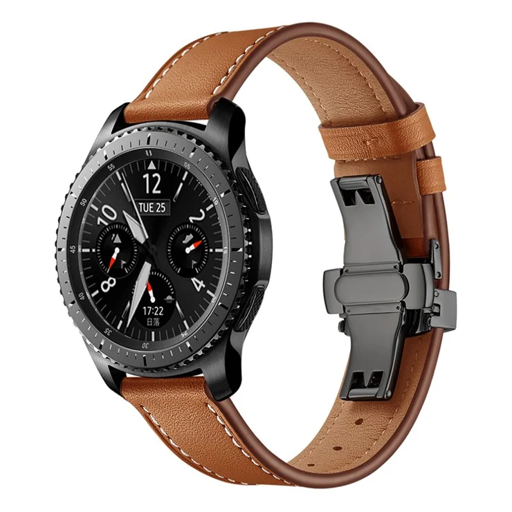 22mm Genuine Leather Watch Strap Replacement for Samsung Gear S3 Classic / Gear S3 Frontier - Black/Brown