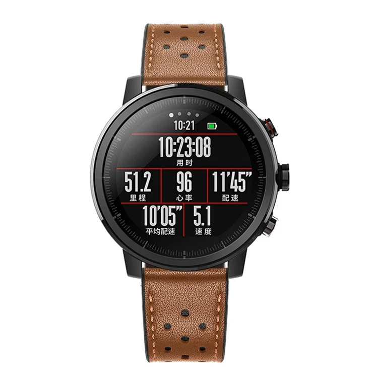 22mm Genuine Leather Coated Smart Watch Replacement Strap for Huawei Watch 2/1 - Brown