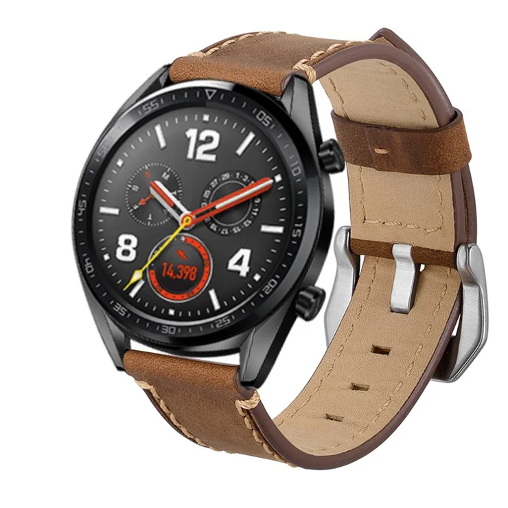 22mm Genuine Leather Watch Strap Smart Watch Band for Huawei Watch GT / Watch 2 / Watch Magic - Brown