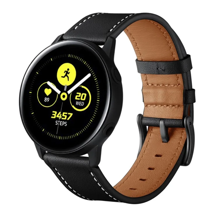 20mm Genuine Leather Smart Watch Replacement Strap for Samsung Galaxy Watch4 Classic 46mm 42mm/Galaxy Watch4 44mm 40mm/Galaxy Watch Active1/Active2 40mm 44mm - Black