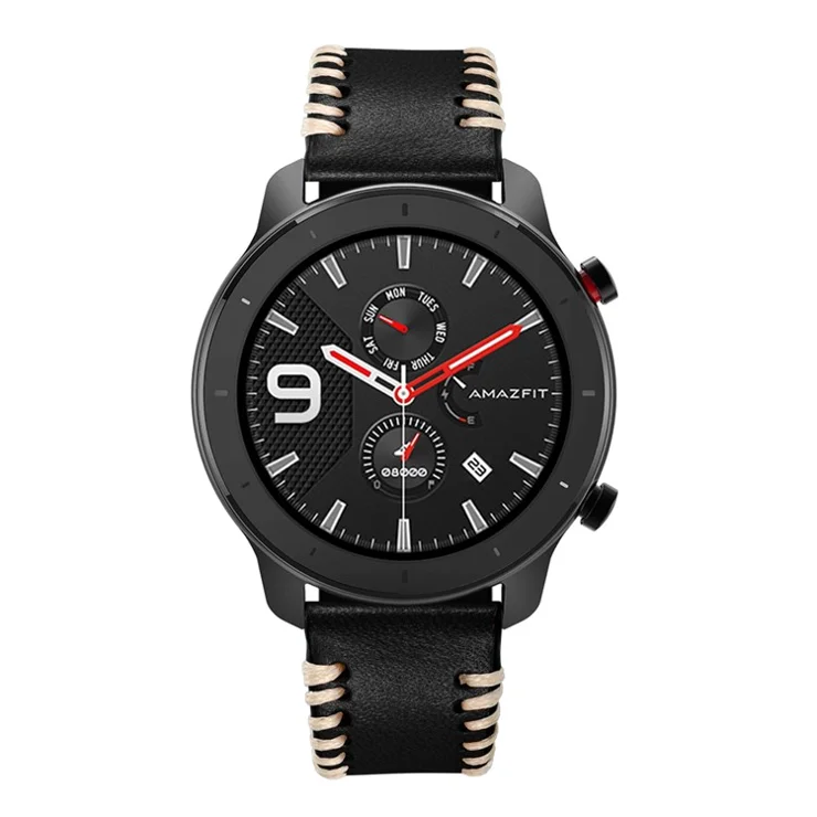 20mm Genuine Leather Watch Strap Replacement Band for Huami Amazfit GTR 42mm - Black