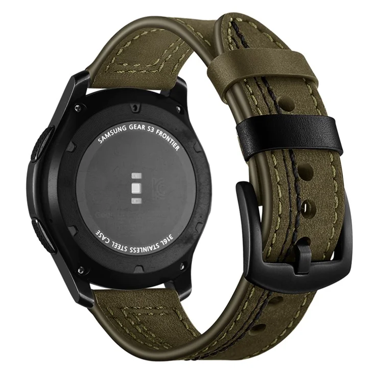 22mm Genuine Leather Coated Smart Watch Replacement Strap for Huami Watch Moto 360 / Samsung Gear S3 Frontier / S3 Classic - Green