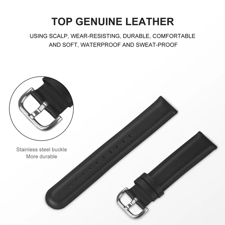 22mm Quality Leather Smart Watch Replacement Strap for Huawei Watch GT 2e/GT 46mm - Black