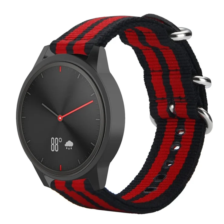 20mm Three Buckles Canvas Watch Band for Garmin 245 / Vivoactive 3 / Venu / Vivomove HR - Black / Red / Black / Red / Black