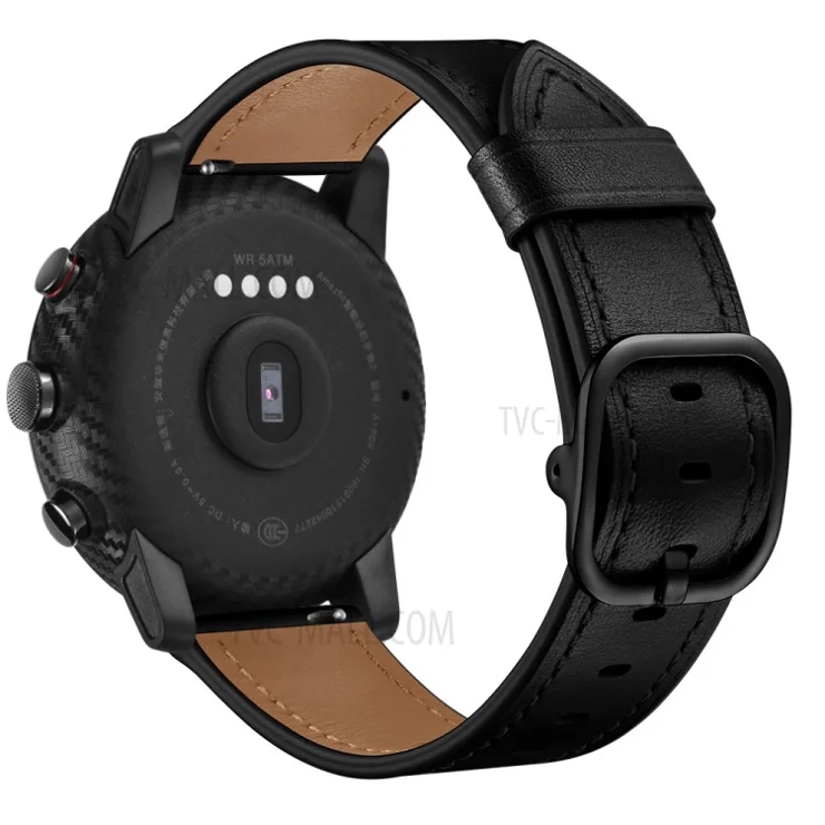 22mm Cowhide Leather Watch Band (DS Style) for Huami Amazfit 1/2S - Black