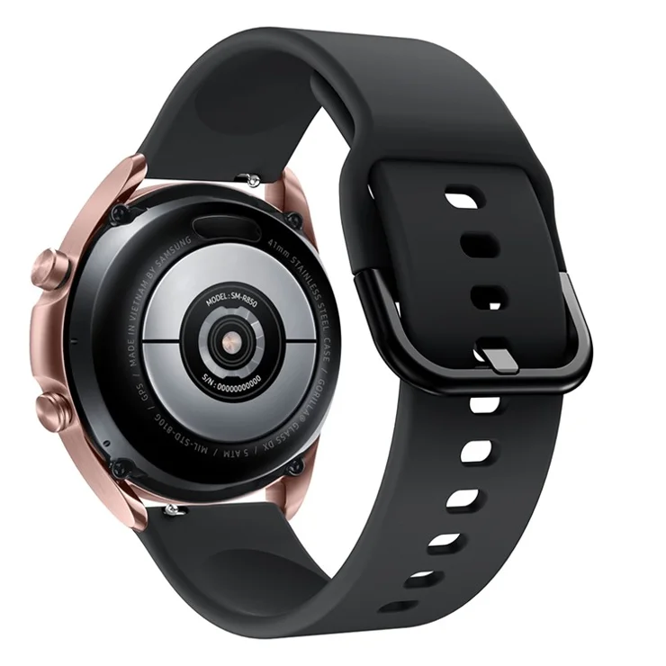 Silicone Smart Watch Band Adjustable Wrist Strap with Metal Buckle for Samsung Galaxy Watch3 41mm - Black