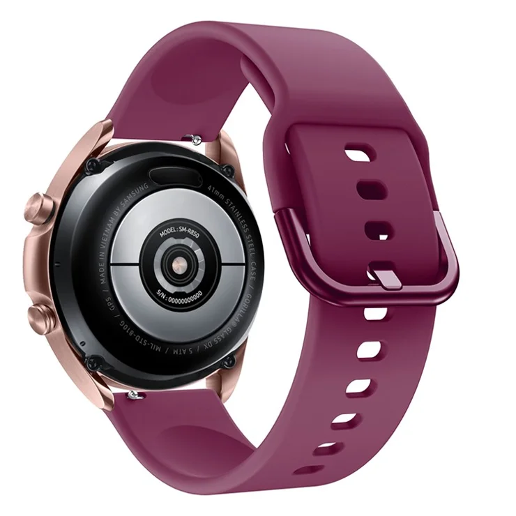 Silicone Smart Watch Band Adjustable Wrist Strap with Metal Buckle for Samsung Galaxy Watch3 41mm - Wine Red