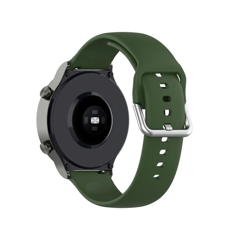 22mm Silicone Watch Strap Silver Buckle [Large Size] for Huawei Watch GT 2 Pro - Army Green
