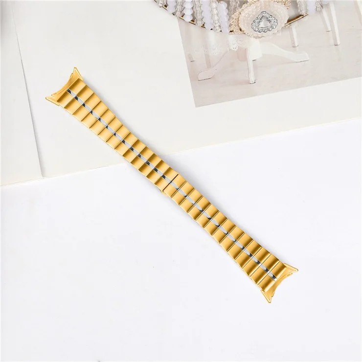 For Google Pixel Watch / Watch 2 Stainless Steel Watch Strap Replacement Wrist Band - Gold+Silver