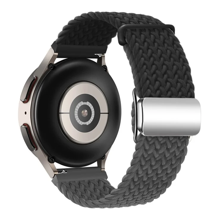Universal 22mm Woven Watch Strap Silver Magnetic Buckle Replacement Wrist Band - Black+Dark Grey
