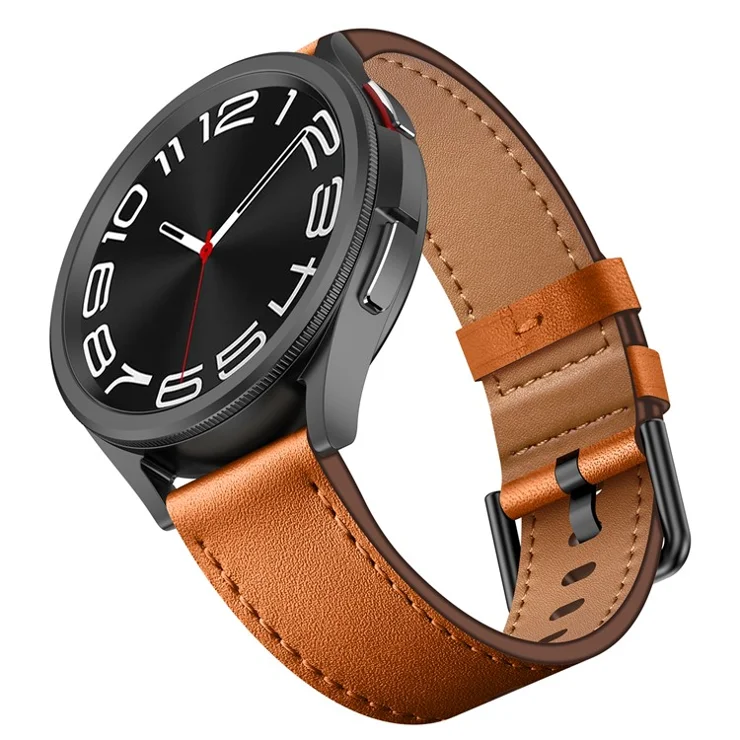 22mm Universal Smart Watch Replacement Strap Top Layer Cowhide Adjustable Wrist Band - Brown