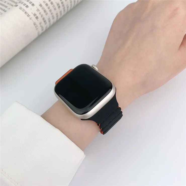 For Apple Watch 10 46mm / Ultra 2 / Ultra 49mm / 9 8 7 45mm / SE (2023) SE (2022) SE 6 5 4 44mm / 3 2 1 42mm Bamboo Joint Strap - Black+Orange