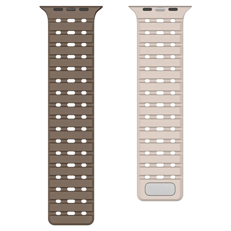For Apple Watch 10 46mm / Ultra 2 / Ultra 49mm / 9 8 7 45mm / SE (2023) SE (2022) SE 6 5 4 44mm / 3 2 1 42mm Breathable Silicone Strap - Brown+Apricot