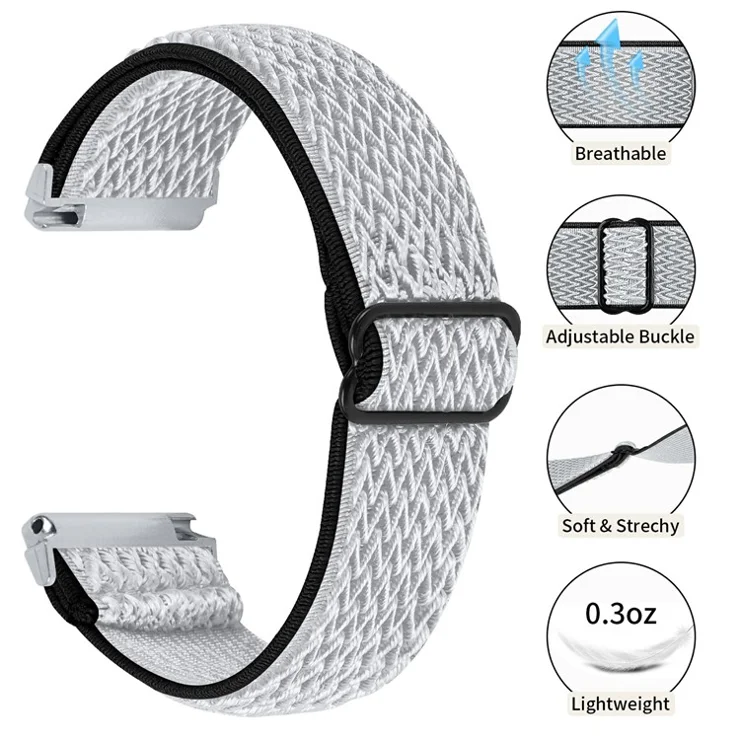 For Garmin Vivomove 3 / GarminMove 3 20mm Elastic Watch Strap Replacement Watchband - Black+White