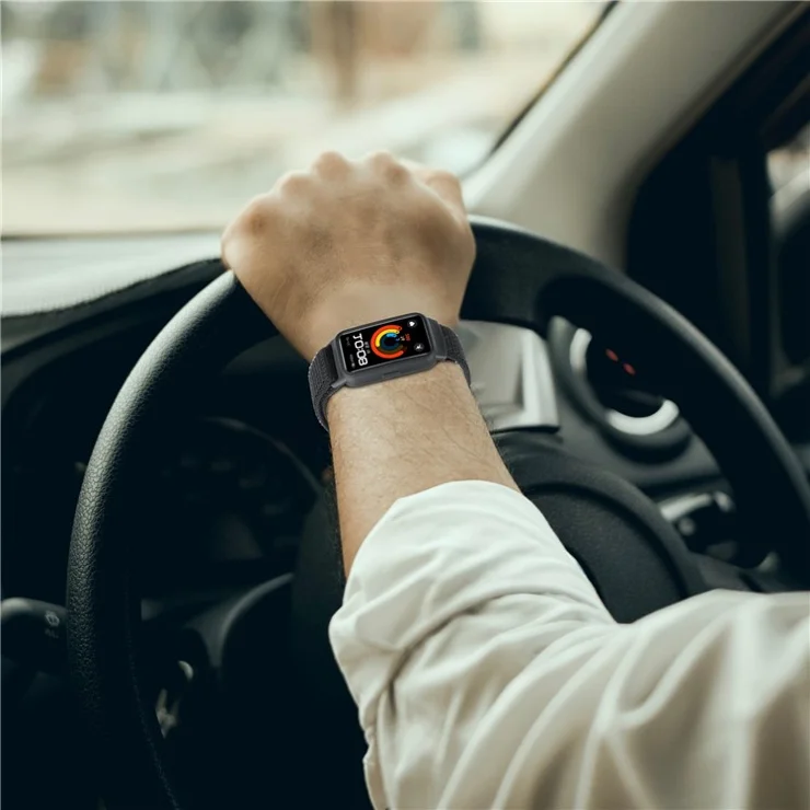 For Huawei Band 8 / 9 Nylon Loop Watch Strap with Integrated TPU Protective Case - Indigo Blue