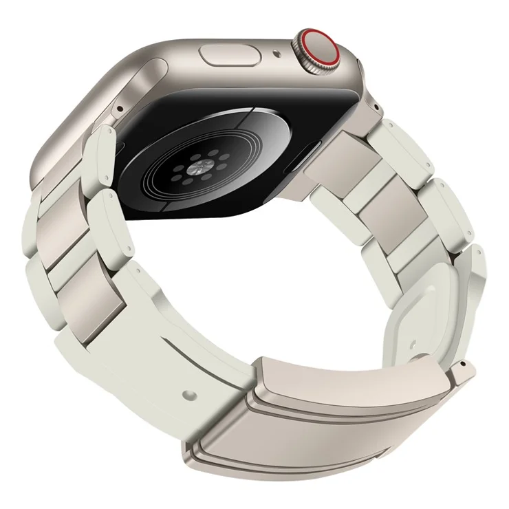 For Apple Watch 10 46mm / Ultra 2 / Ultra 49mm / 9 8 7 45mm / SE (2023) SE (2022) SE 6 5 4 44mm / 3 2 1 42mm Stainless Steel+Rubber Strap - Beige / Starlight Buckle