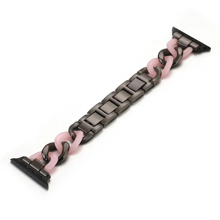 Cowboy Chain Resin + Metal Wrist Band for Watch Ultra 49mm / Ultra 2 49mm / Series 9 45mm / SE (2023) 44mm / Series 8 / 7 45mm / Series 6 / SE / SE (2022) 44m / 5 / 4 44mm / Series 1 / 2 / 3 42mm - Pink / Black