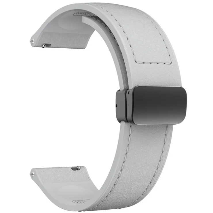 For Huawei Watch GT 3 42mm / GT 3 Pro 43mm Watch Band 20mm Leather Coated Silicone Strap with Magnetic Buckle - Light Grey